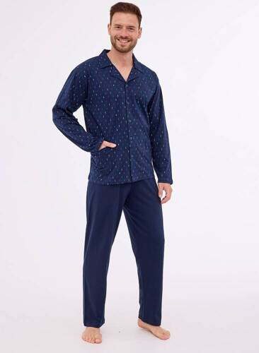 114/71 Piżama męska rozpinana Cornette granatowy