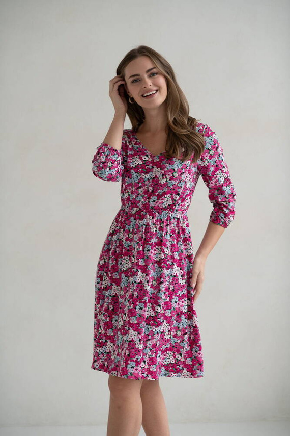 Lovely Dress Midi sukienka ciążowa i do karmienia rękaw 3/4 Milk&Love w kwiatuszki