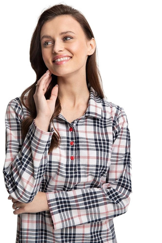 157 Koszula nocna z długim rękawem Luna - biały granatowy