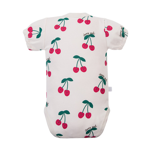 Body niemowlęce Cherry Eevi ecru wisienki bawełna krótki rękaw-ecru