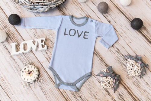 "Love" Body z długim rękawem Terjan - niebieski