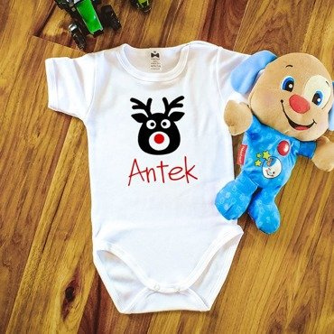 Body krótki rękaw " Reniferem z imieniem" Moocha biały