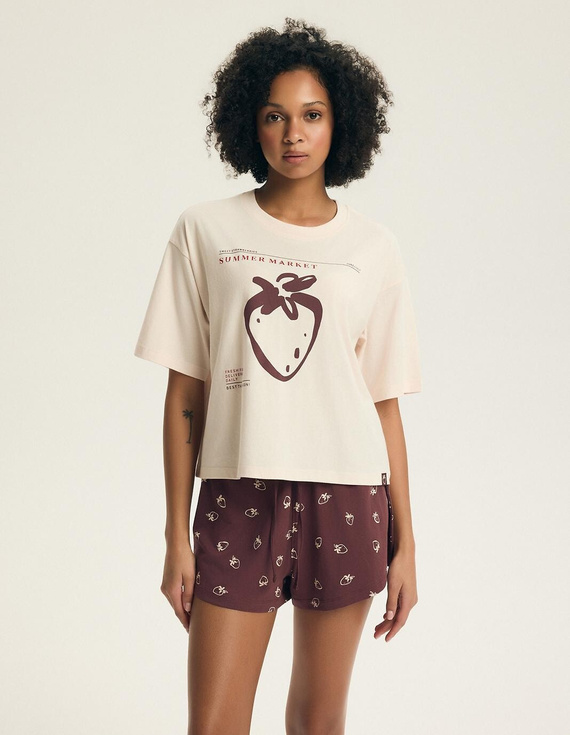 Piżama damska Henderson Evika 44474 – bawełniana, truskawki, szorty