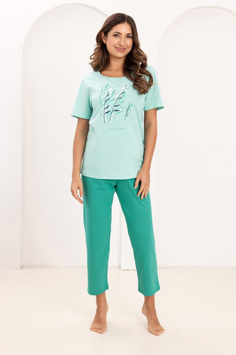 Piżama Regina 740, bawełniana, z nadrukiem, 7/8 spodnie, komfort na każdą noc- zielona