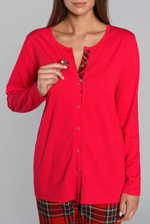 Zorza piżama damska długi rękaw, spodnie Italian Fashion - czerwony/druk 