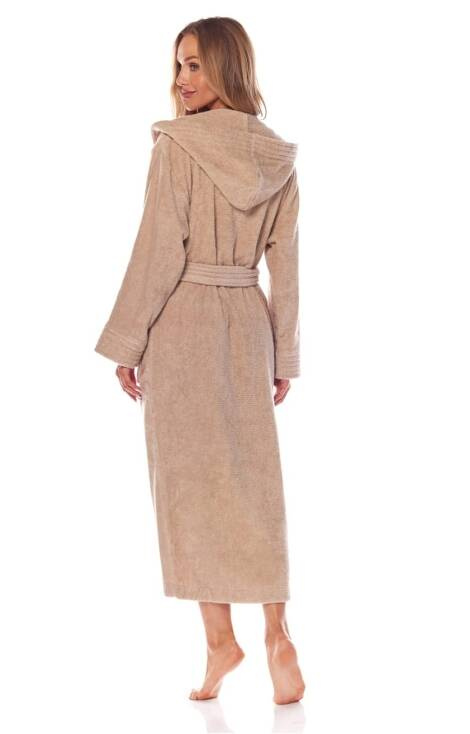 2102 Długi Szlafrok Damski Frotte L&L - beżowy