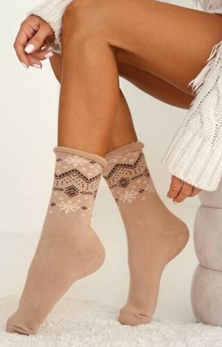 0118-011 Gwiazdki Skarpety damskie frotte Milena - beżowe