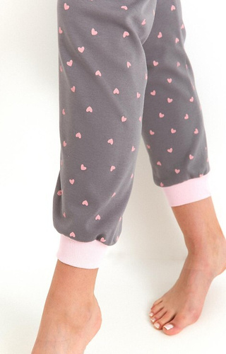 492 Piżama damska Cana różowa – bawełna interlock, serduszka, długi rękaw i spodnie
