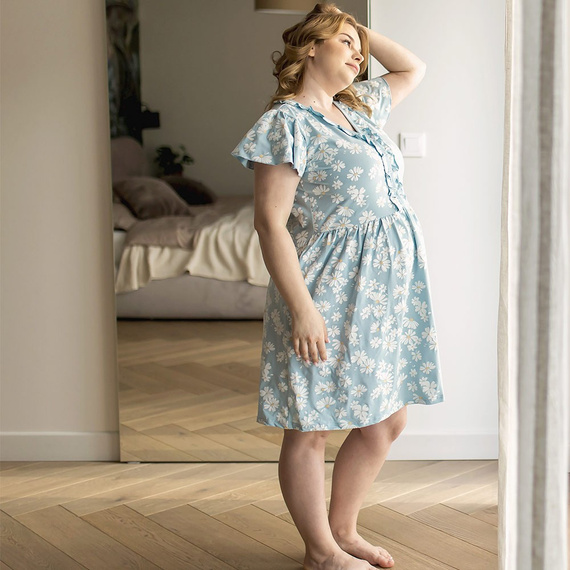 Linda Koszula Nocna ciążowa do karmienia Eevi- niebieska 