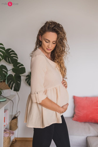 Mother Nature tunika z muślinu organicznego Milk&Love piaskowa