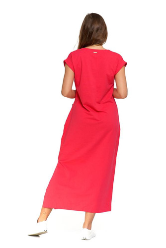 MDW4200-001 Sukienka damska z rozcięciem Moraj - malinowy