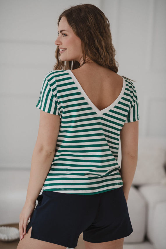 Two Ways Dwustronna bluzka ciążowa i do karmienia | Krótki rękaw, komfortowa Milk&Love zielono-białe paski