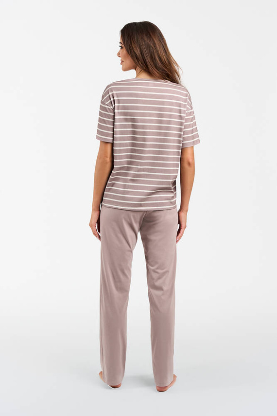 Betty Piżama Damska krótki rękaw, długie spodnie Italian Fashion - cappuccino/druk cappuccino