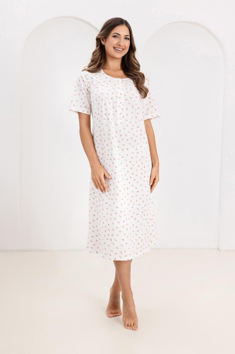 019 Regina Koszula nocna różowa – długa, bawełniana, z dekoltem zapinanym na guziki