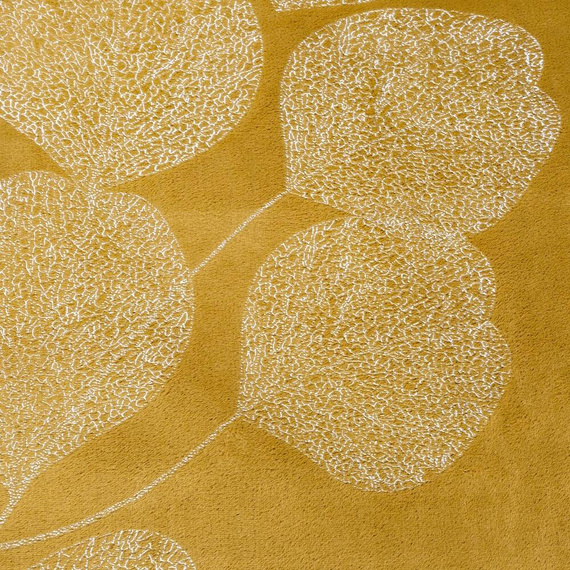 Ginko 2 Koc narzuta z mikrofibry z błyszczącym nadrukiem liści Eurofirany miodowy