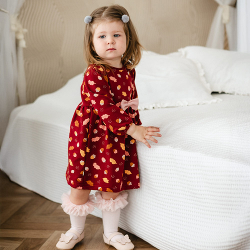 Fluffy Tails Sukienka niemowlęca Eevi – bordo, bawełna, długi rękaw