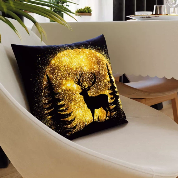 PBN286 Brokatowy jelonek Poszewka świąteczna Markizeta czarny