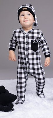 163356 Pajacyk niemowlęcy "Bunny Kratka" Nicol - czarno-biały