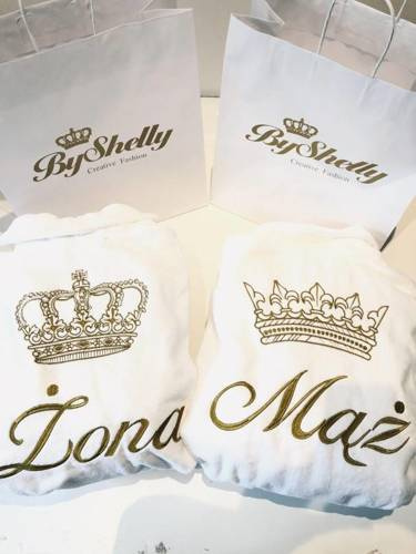 Żona&Mąż + Korona zestaw szlafroków ByShelly - biały/złoty