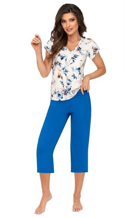Astrid 3/4 Piżama damska Donna - ecru-cobalt