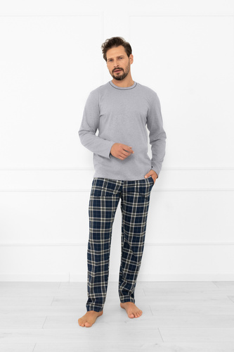 Piżama męska Andreas – długi rękaw, długie spodnie, bawełna Italian Fashion - melanż/druk