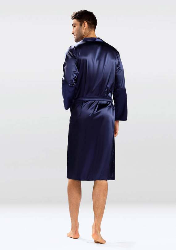 Christian Szlafrok męski satynowy Dkaren - granatowy