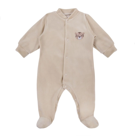 "Baby Love" Pajac welurowy z naszywką Ewa Klucze - beż 