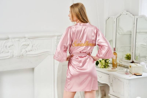 Świadkowa Szlafrok damski satynowy ByShelly - różowy/złoty