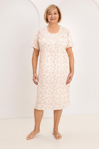 Koszula Nocna Damska 018 Regina  morelowa– 100% Bawełna Premium, Guziki, Marszczony Karczek, Komfortowy Sen Każdej Nocy