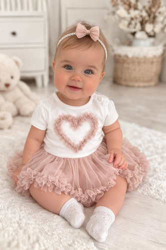 Body-sukienka Mia Bambarillo niemowlęca tiulowa elegancka z sercem śmietankowo-beżowa