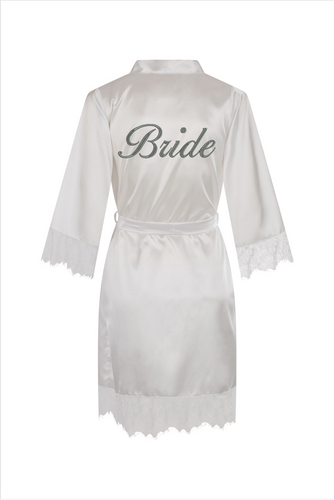 Bride z koronką Szlafrok damski satynowy ByShelly - bialy/srebrny