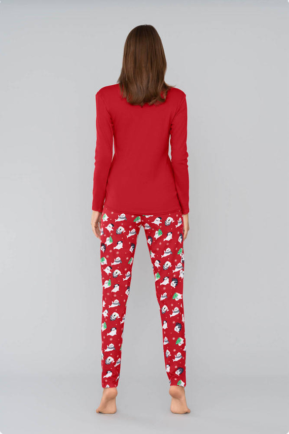 Kasjana Piżama Damska długi rękaw i spodnie talian Fashion- czerwony/druk czerwony 