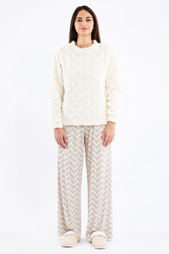 Sofie Piżama damska Sorbetto kremowa– ciepła sherpa, palazzo, elegancka i miękka