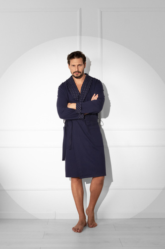 Szlafrok męski Gerard – bawełna 100%, klasyczny krój z eleganckim wykończeniem Italian Fashion 