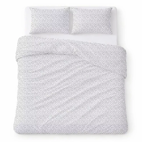 Pościel z kory bawełniana komplet Detexpol oddychająca bez prasowania biała w drobne szare kwiaty