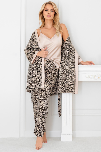 Sheila Szlafrok  Donna beżowy – satynowy, elegancki szlafrok damski z paskiem