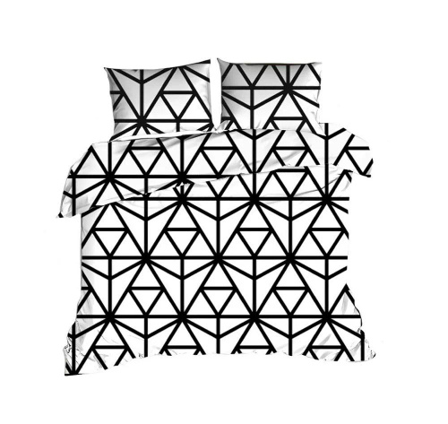 1427N Pościel bawełniana Classic E24 Extrapościel biała trójkąty czarne– 100% bawełna, trwała, kolorowa, komplet 2-częściowy