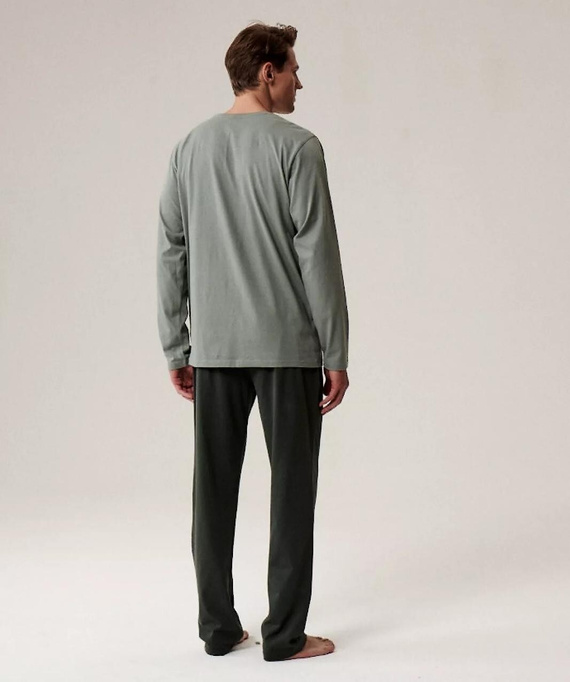 Piżama męska NMP-392 Atlantic –zielony/khaki bawełna, długi rękaw, stylowy komplet na chłodne noce