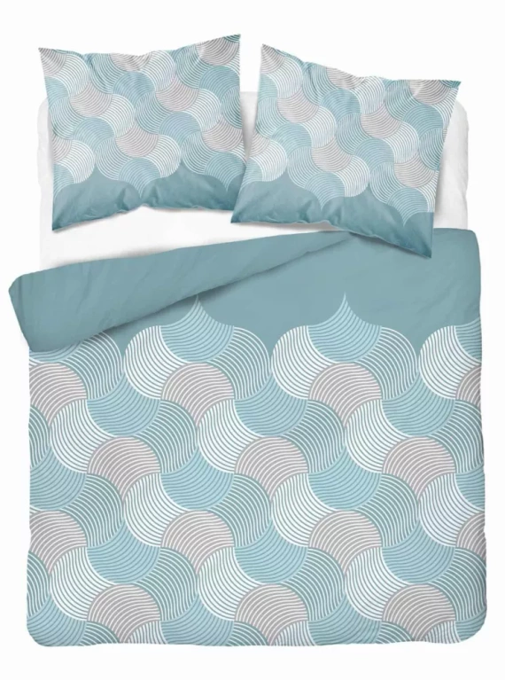 5631 A Pościel flanelowa Pastel Flowers Detexpol turkusowo-szare fale geometryczne– ciepła, miękka i elegancka