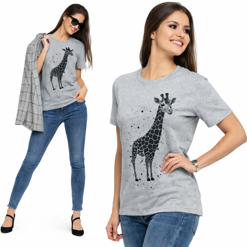 BD1700-008 Bluzka damska z krótkim rękawem Moraj - szary, żyrafa