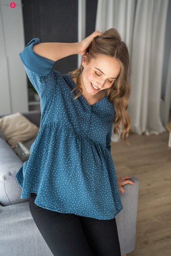 Mother Nature tunika z muślinu organicznego Milk&Love indygo w kropki