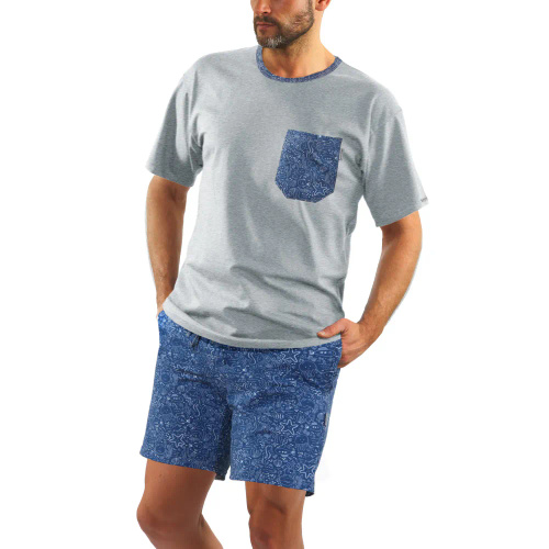 2693/01 Piżama Męska krótki rękaw, spodenki Sesto Senso jasny melanż-jeans