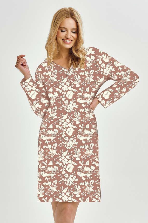 Grace 3480 Koszula nocna  Taro  brązowy– bawełna, długi rękaw, wygoda i kobiecy styl