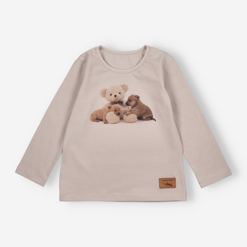 KAR-3005 Bluzka dziewczęca z długim rękawem Lagarto Verde beżowy– stylowa, bawełniana, polska produkcja