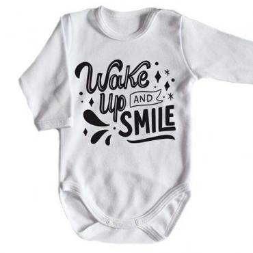 "WAKE UP AND SMILE" Body długi rękaw Moocha biały