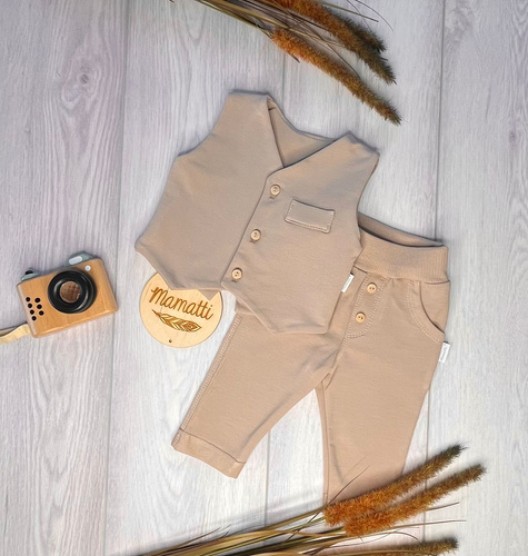 Mamatti KC012 elegancki komplet dziecięcy kamizelka spodnie beżowy