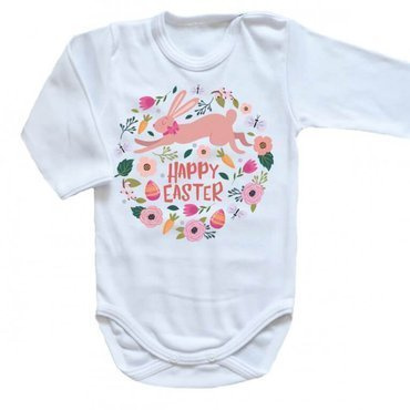 "HAPPY EASTER z zajączkiem" Body długi rękaw Moocha biały