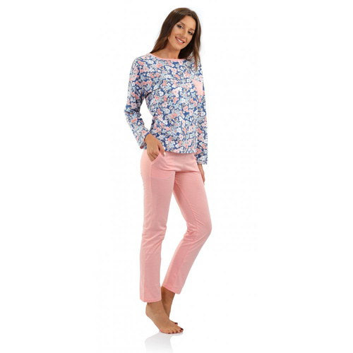 Karolina Long Piżama damska Sesto Senso morela kwiaty