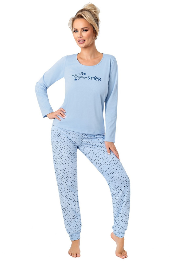 Piżama damska Donna Star Long  niebieska– bawełna, długi rękaw, pakowana w foliowy worek