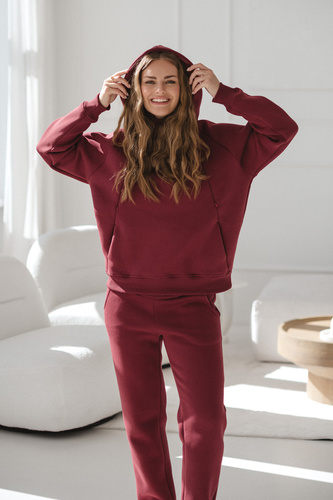 Motherhood Bluza ciążowa i do karmienia Milk&Love burgundowa– oversize, bawełna z meszkiem